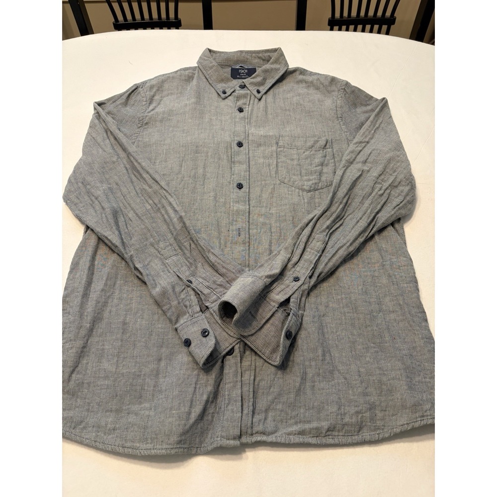1901 Trim Fit Men's XL Gray Striped Button-Up Shirt Button-Down Long Sleeve